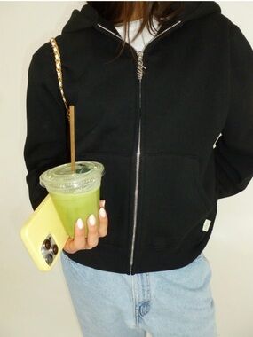 Curated By Muse Heavyweight Washed Black Zip-Up Hoodie with Silver Hardware